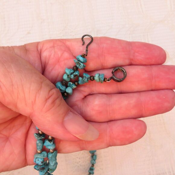 Handmade Turquoise Chip Necklace with Sterling Silver Beads 20 Inches Western - Picture 6 of 7